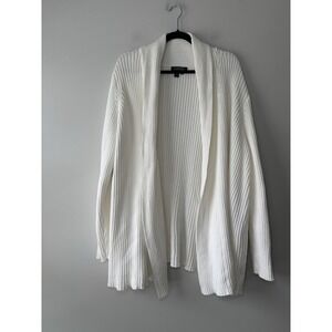 Lauren Ralph Lauren White 100% Cotton Ribbed Knit‎ Long Cardigan Size 1x Cottage